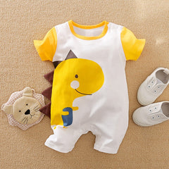 Playful Yellow Dino Baby Romper – Unisex Boys and Girls Cotton Jumpsuit for Newborns and Toddlers