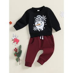 Snowman Baby Boys Sweatshirt and Bottom Set – Soft Cotton Blend Winter Outfit, Cozy & Cute